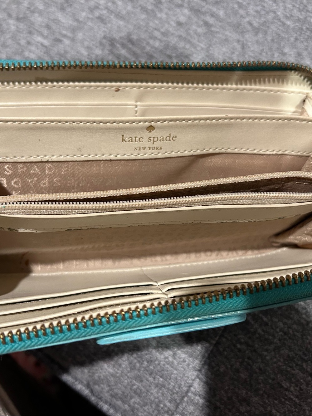 Kate Spade New York Perforated Patent Leather Aqua Tote Bag & Wallet Set - Picture 13 of 15